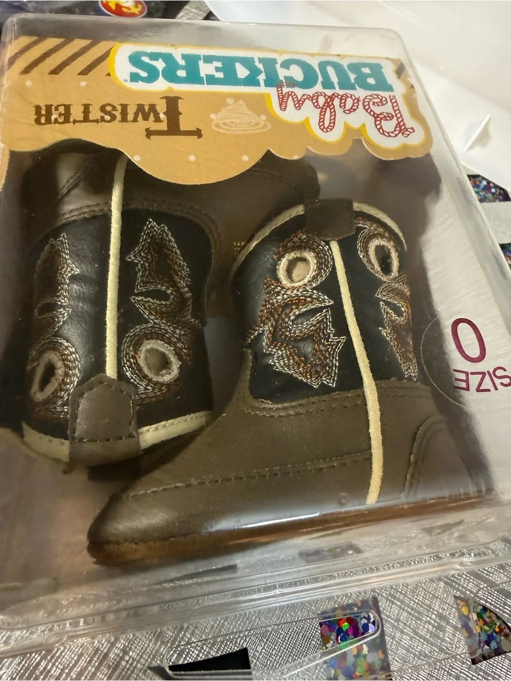 Twister newborn 0 Baby Buckers Dark Brown Cowboy Booties with Cream Trim